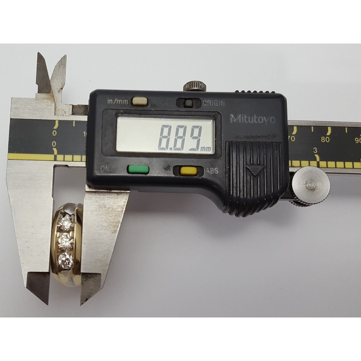 14K Two Tone Gold Channel Set Three Stone Diamond Mens Ring