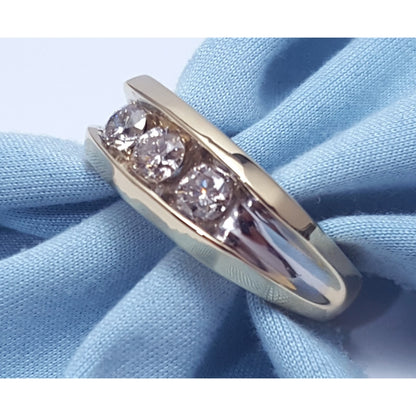 14K Two Tone Gold Channel Set Three Stone Diamond Mens Ring