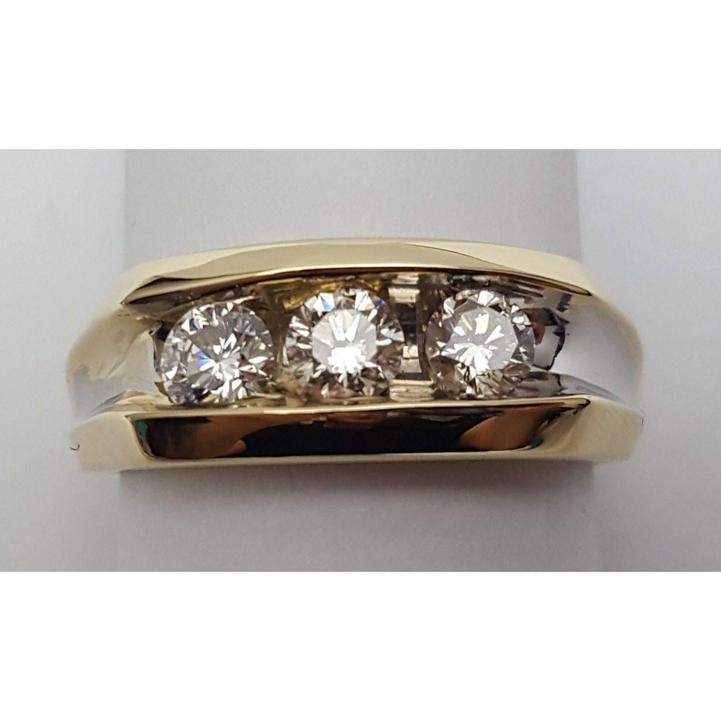 14K Two Tone Gold Channel Set Three Stone Diamond Mens Ring