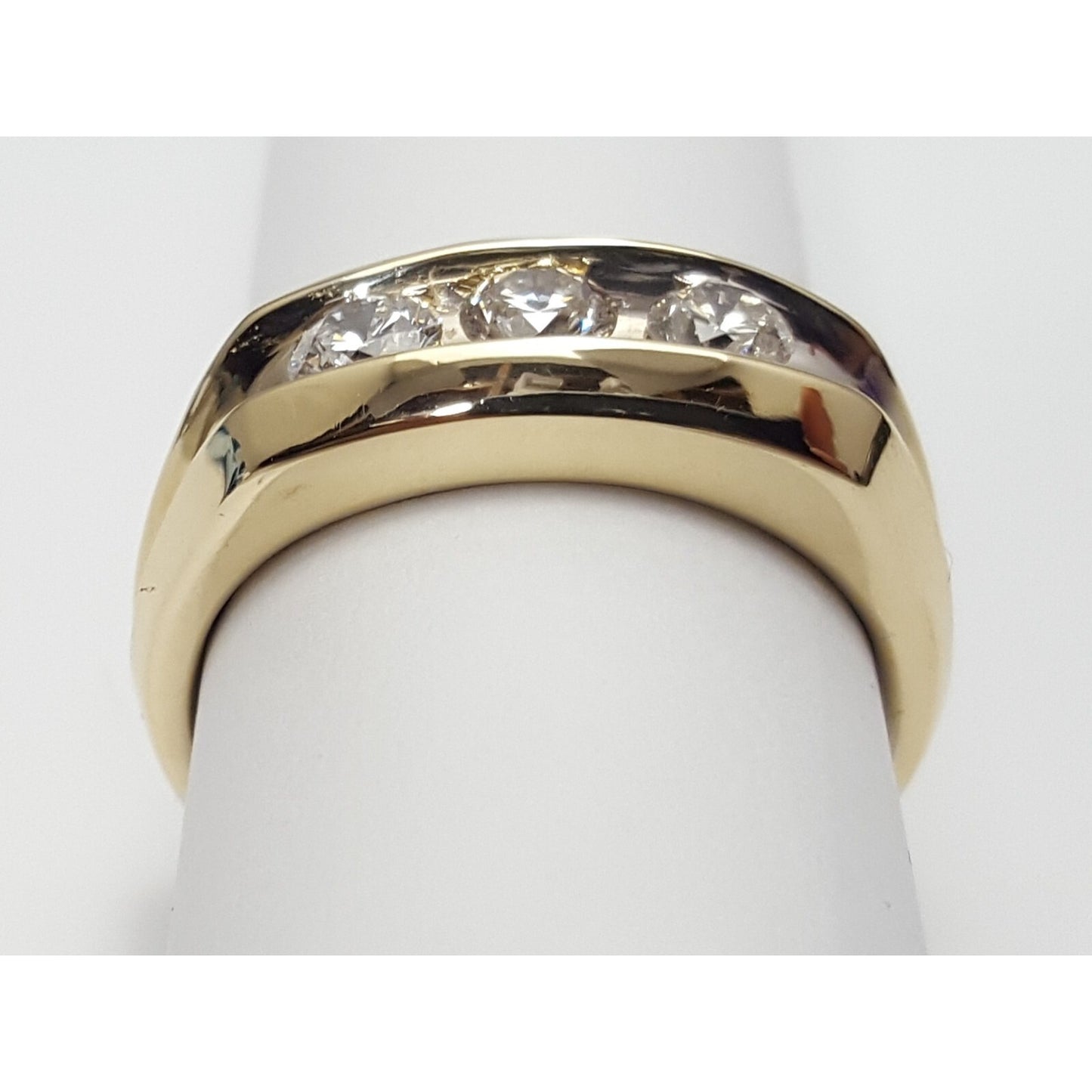 14K Two Tone Gold Channel Set Three Stone Diamond Mens Ring
