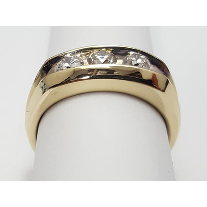 14K Two Tone Gold Channel Set Three Stone Diamond Mens Ring