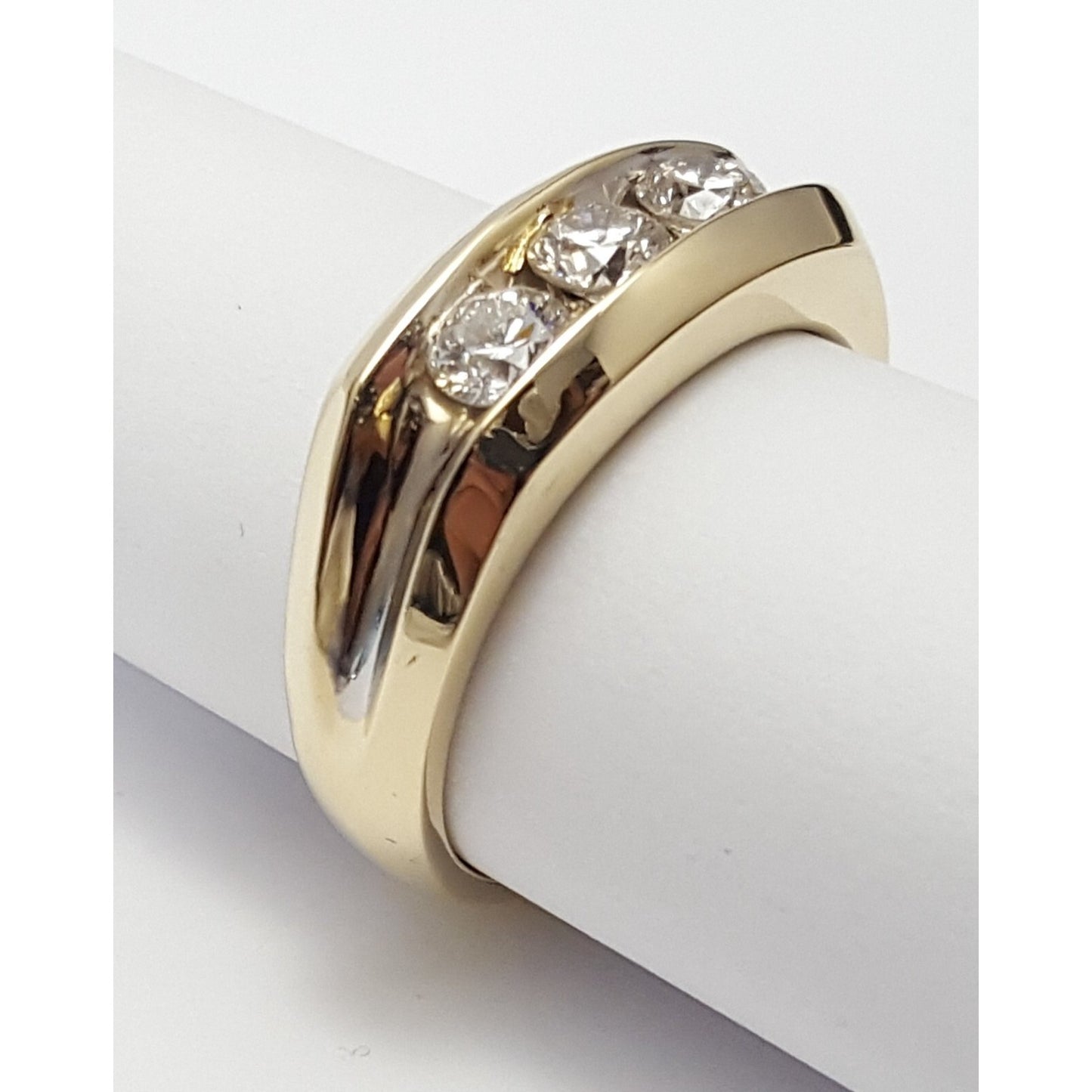 14K Two Tone Gold Channel Set Three Stone Diamond Mens Ring