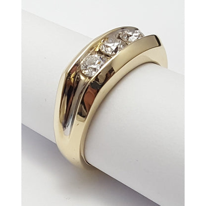 14K Two Tone Gold Channel Set Three Stone Diamond Mens Ring