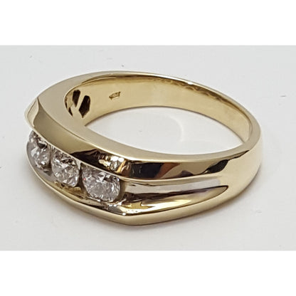 14K Two Tone Gold Channel Set Three Stone Diamond Mens Ring
