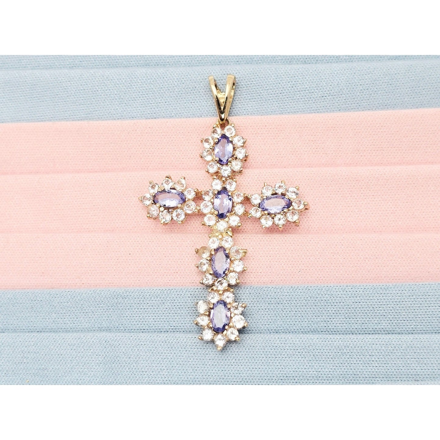 10K Yellow Gold Tanzanite & CZ Cross Pendant Charm