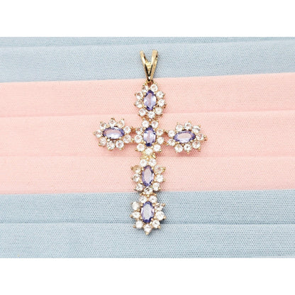 10K Yellow Gold Tanzanite & CZ Cross Pendant Charm