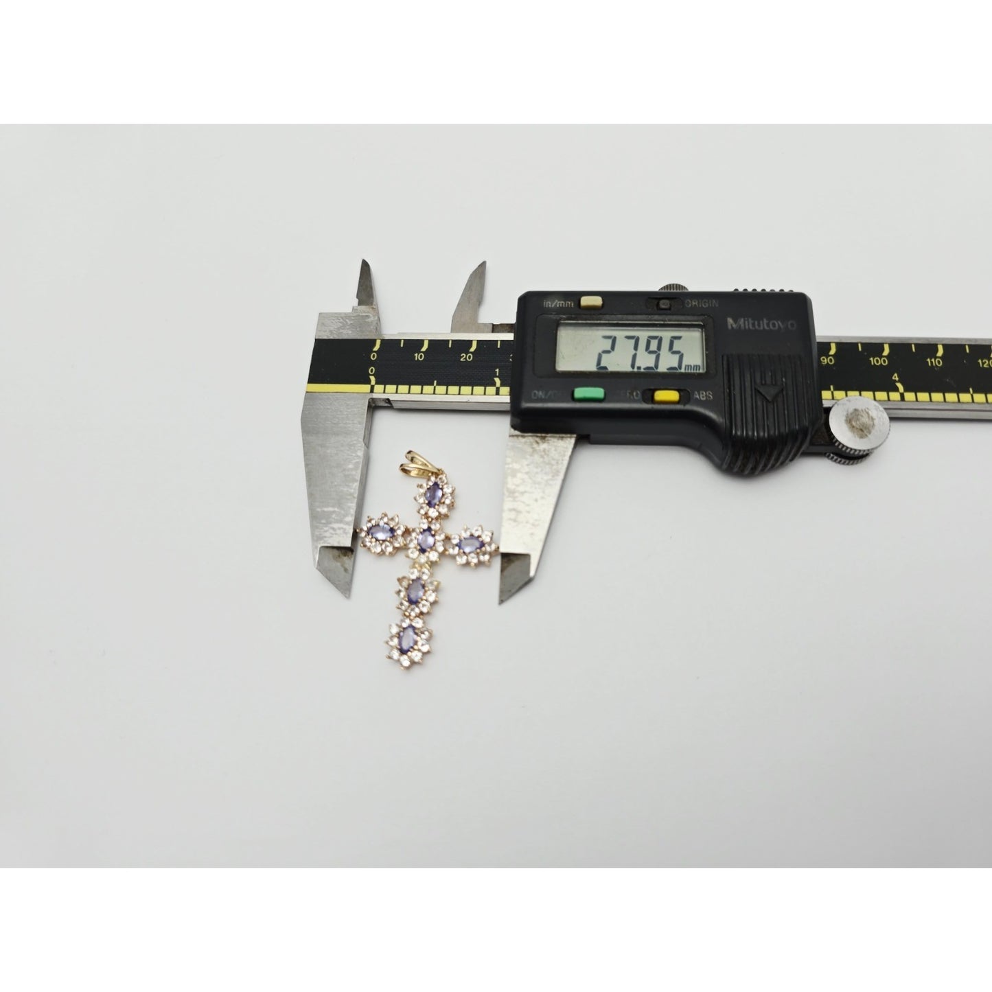 10K Yellow Gold Tanzanite & CZ Cross Pendant Charm