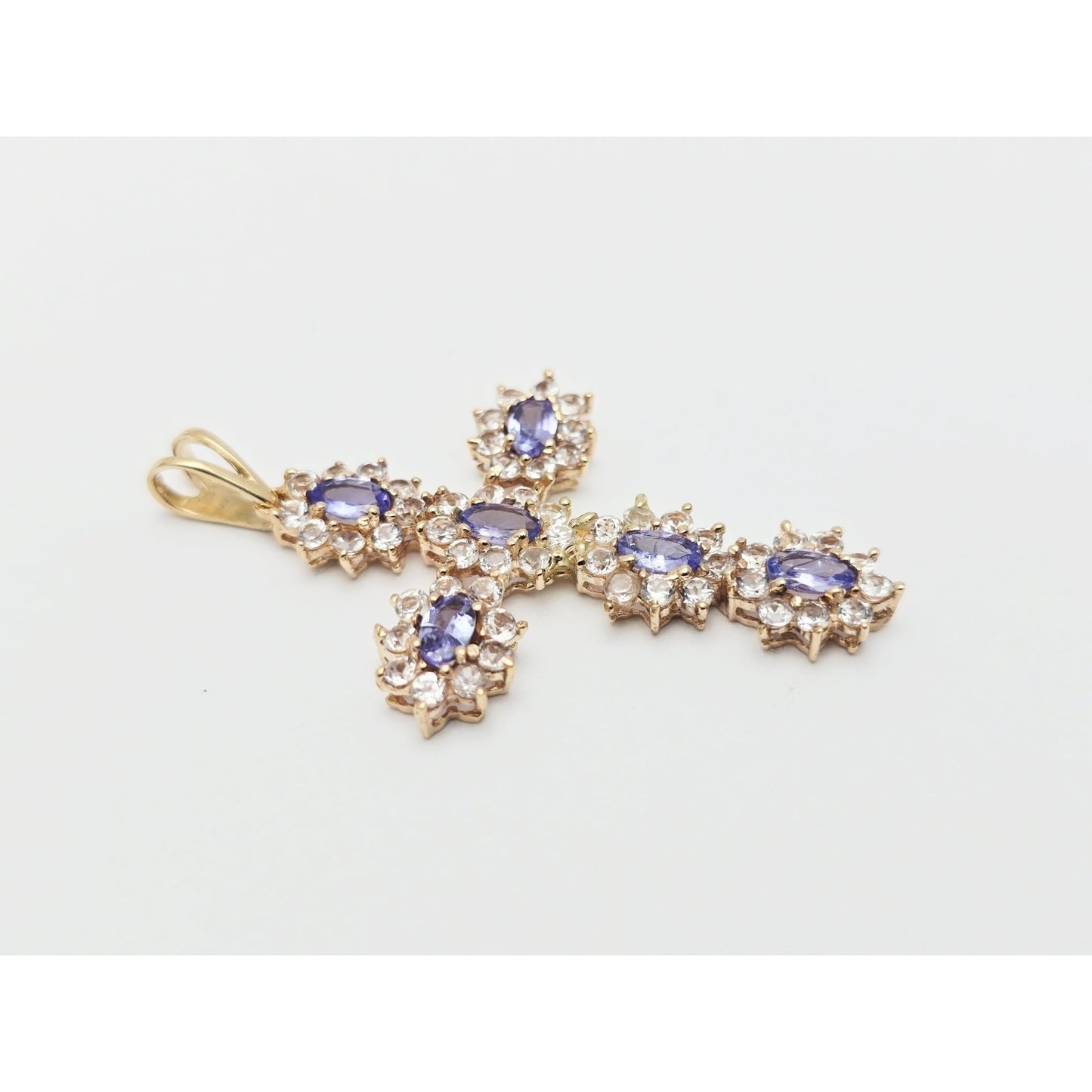 10K Yellow Gold Tanzanite & CZ Cross Pendant Charm