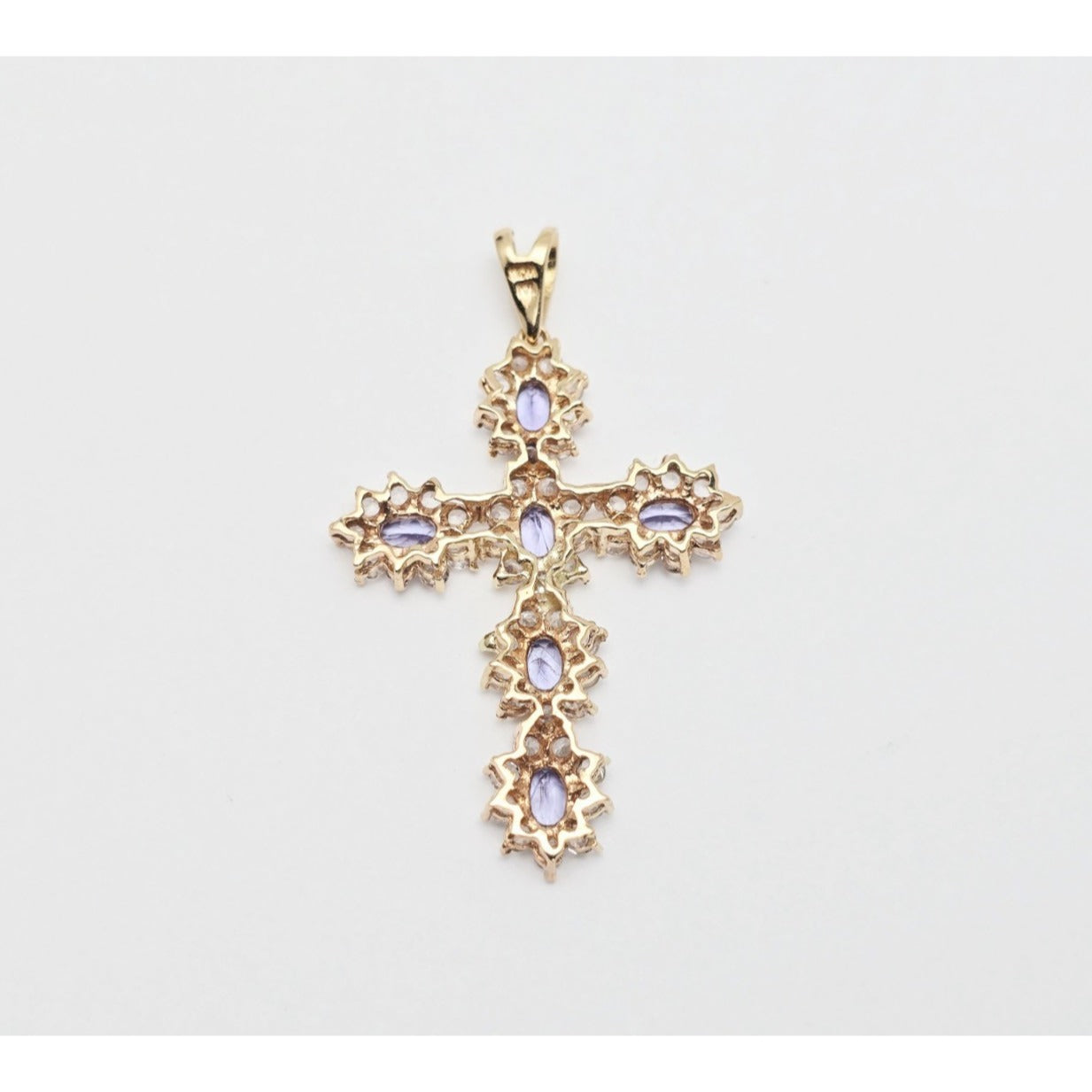 10K Yellow Gold Tanzanite & CZ Cross Pendant Charm