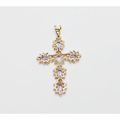 10K Yellow Gold Tanzanite & CZ Cross Pendant Charm