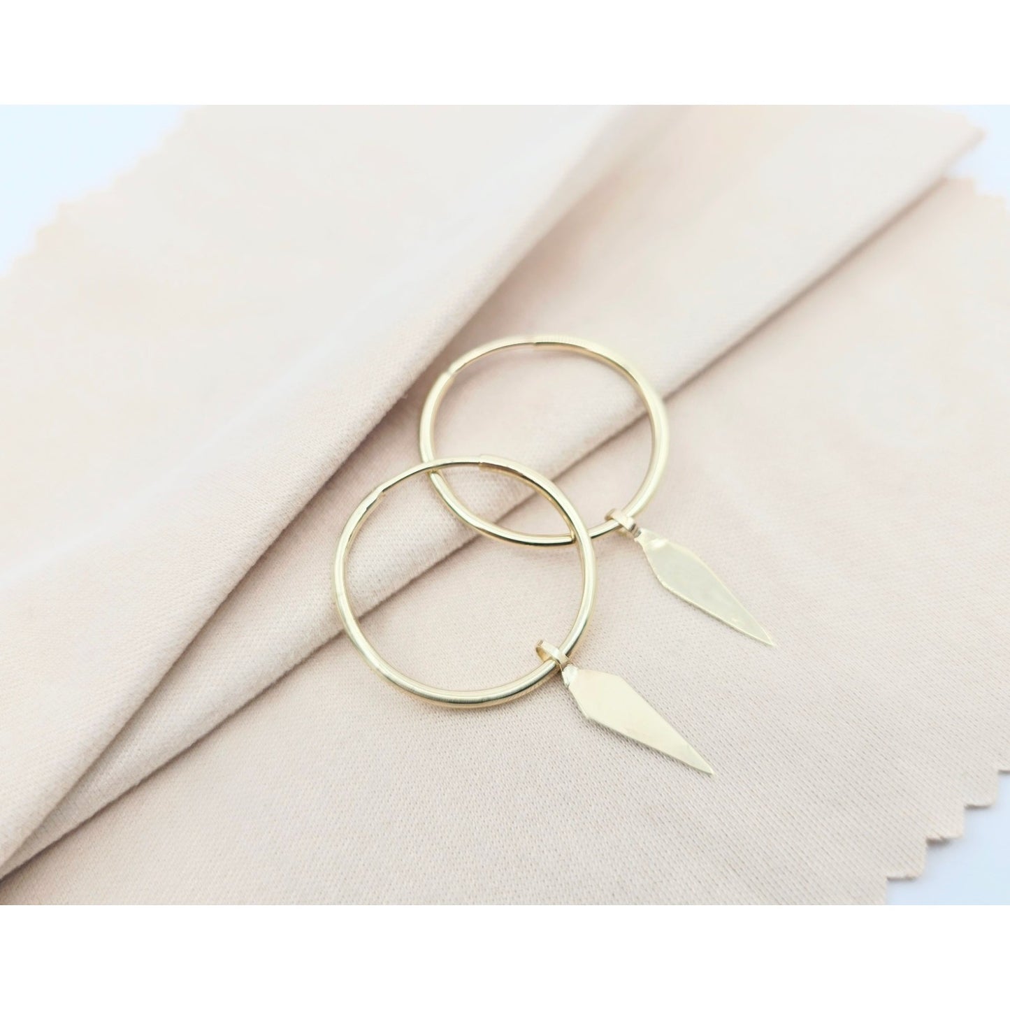 14K Yellow Gold Drop Dangle Tube Hoop Earrings
