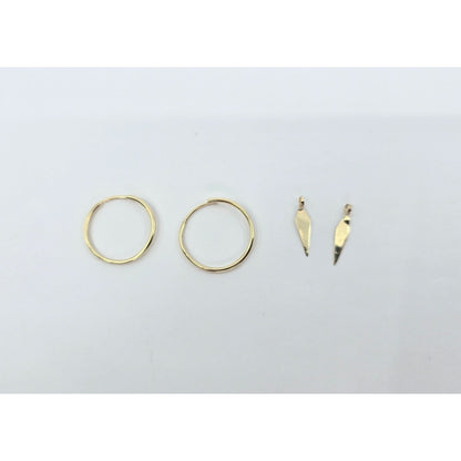 14K Yellow Gold Drop Dangle Tube Hoop Earrings