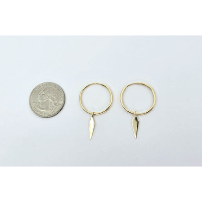 14K Yellow Gold Drop Dangle Tube Hoop Earrings