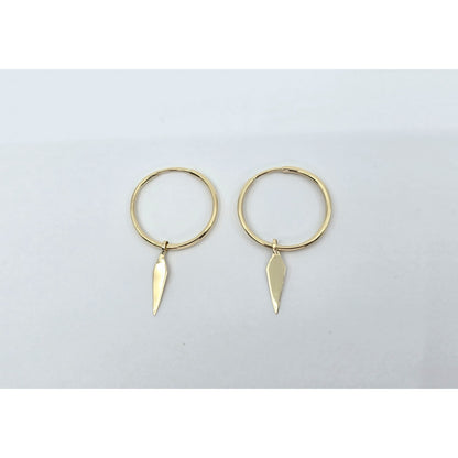14K Yellow Gold Drop Dangle Tube Hoop Earrings