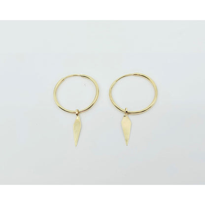 14K Yellow Gold Drop Dangle Tube Hoop Earrings