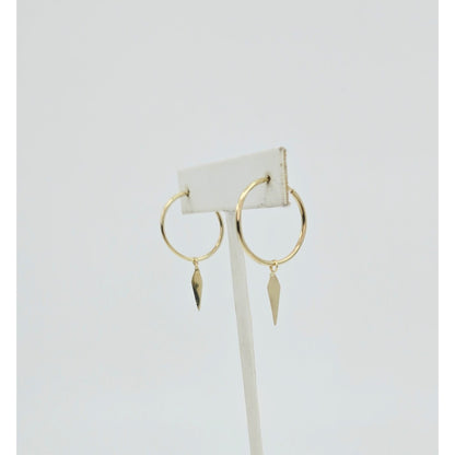 14K Yellow Gold Drop Dangle Tube Hoop Earrings