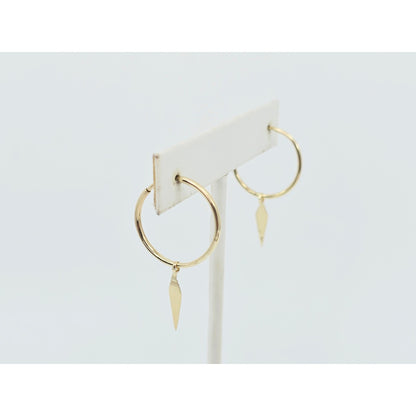 14K Yellow Gold Drop Dangle Tube Hoop Earrings