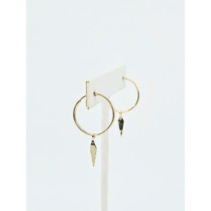 14K Yellow Gold Drop Dangle Tube Hoop Earrings