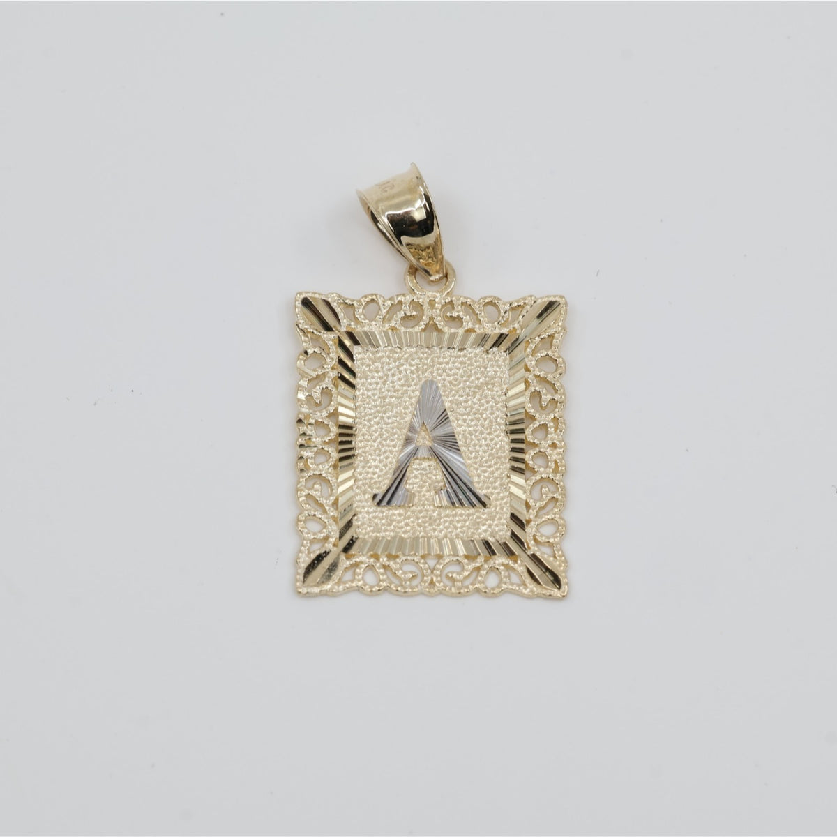 14K Two Tone Gold Diamond Cut Initial Letter "A" Charm Pendant