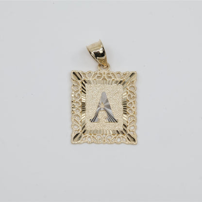 14K Two Tone Gold Diamond Cut Initial Letter "A" Charm Pendant