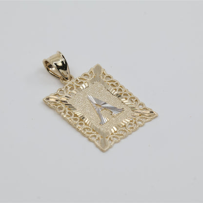 14K Two Tone Gold Diamond Cut Initial Letter "A" Charm Pendant