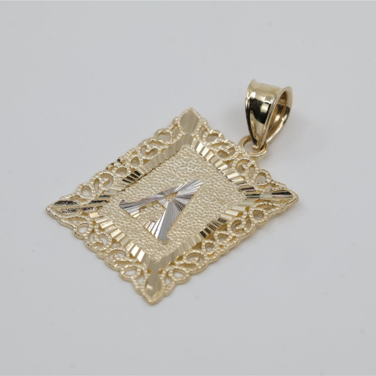 14K Two Tone Gold Diamond Cut Initial Letter "A" Charm Pendant