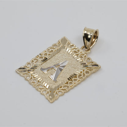 14K Two Tone Gold Diamond Cut Initial Letter "A" Charm Pendant