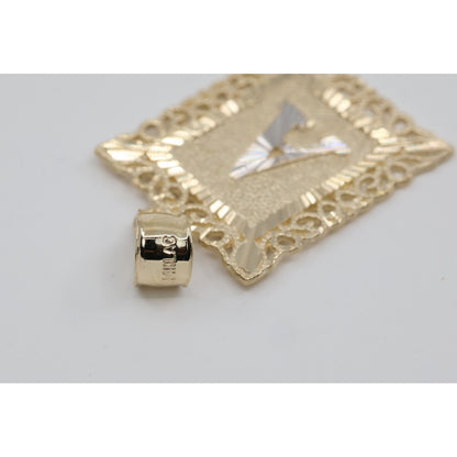 14K Two Tone Gold Diamond Cut Initial Letter "A" Charm Pendant