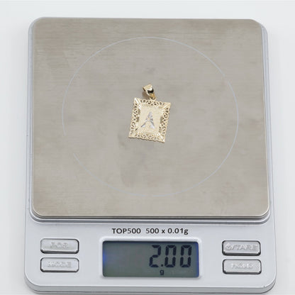 14K Two Tone Gold Diamond Cut Initial Letter "A" Charm Pendant