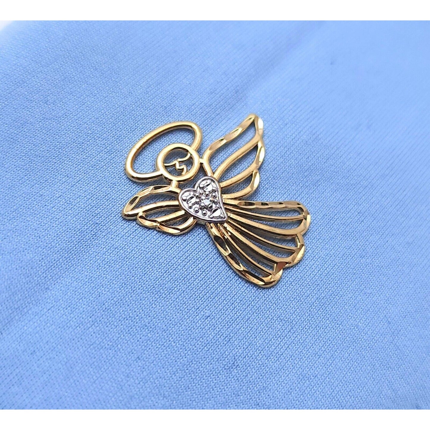 10K Two Tone Gold Diamond Angel Charm Pendant