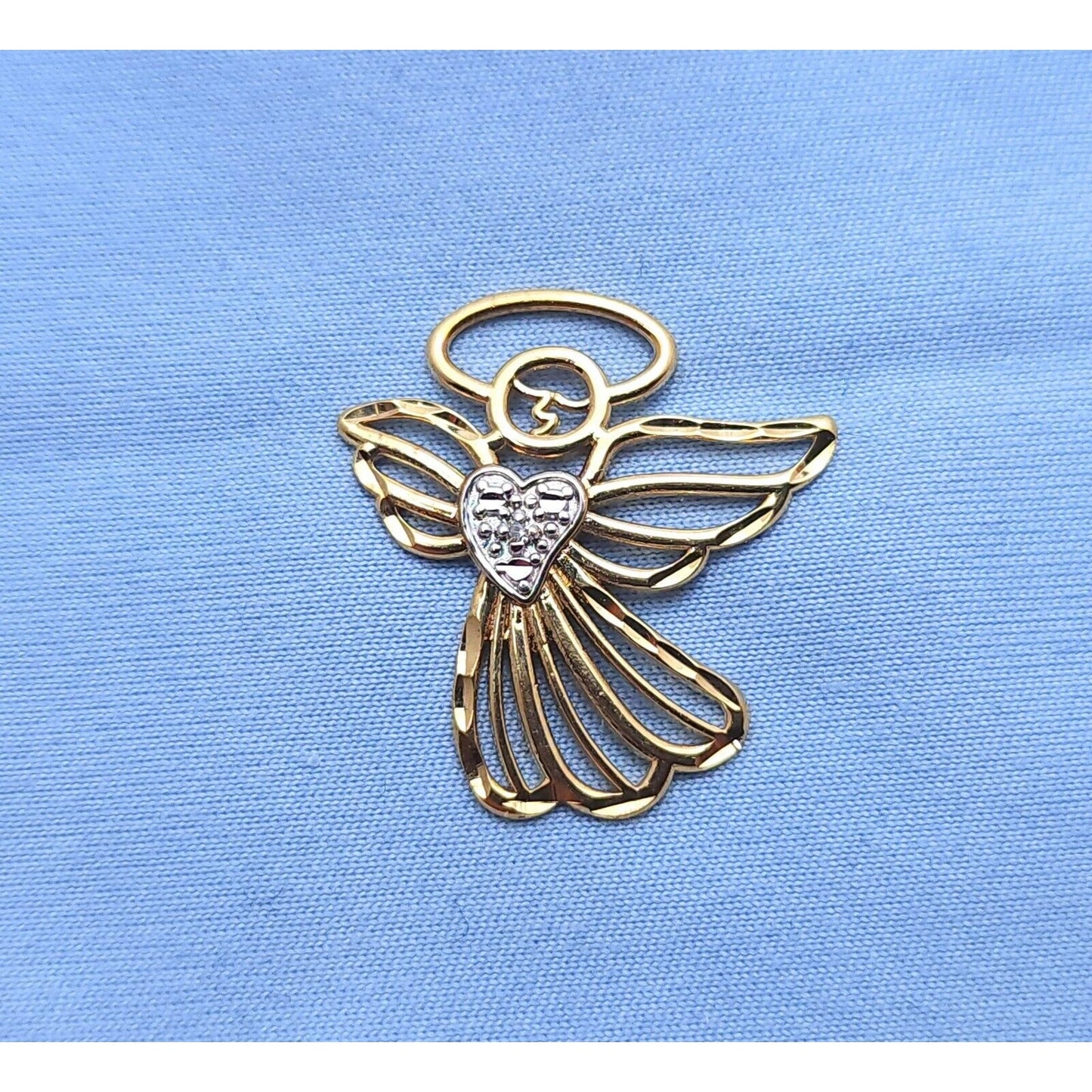 10K Two Tone Gold Diamond Angel Charm Pendant