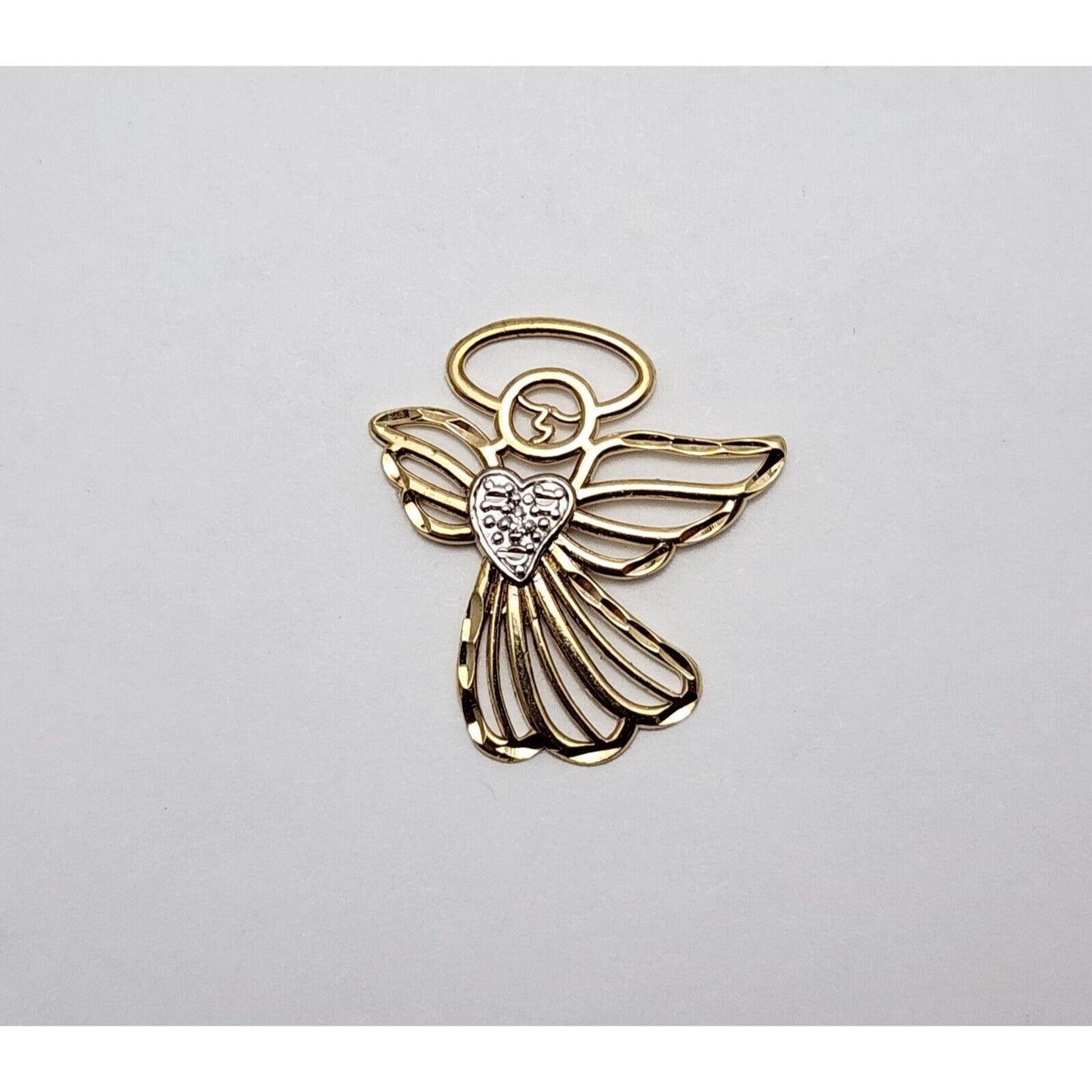 10K Two Tone Gold Diamond Angel Charm Pendant