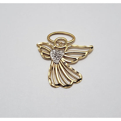 10K Two Tone Gold Diamond Angel Charm Pendant