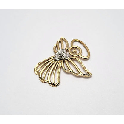 10K Two Tone Gold Diamond Angel Charm Pendant