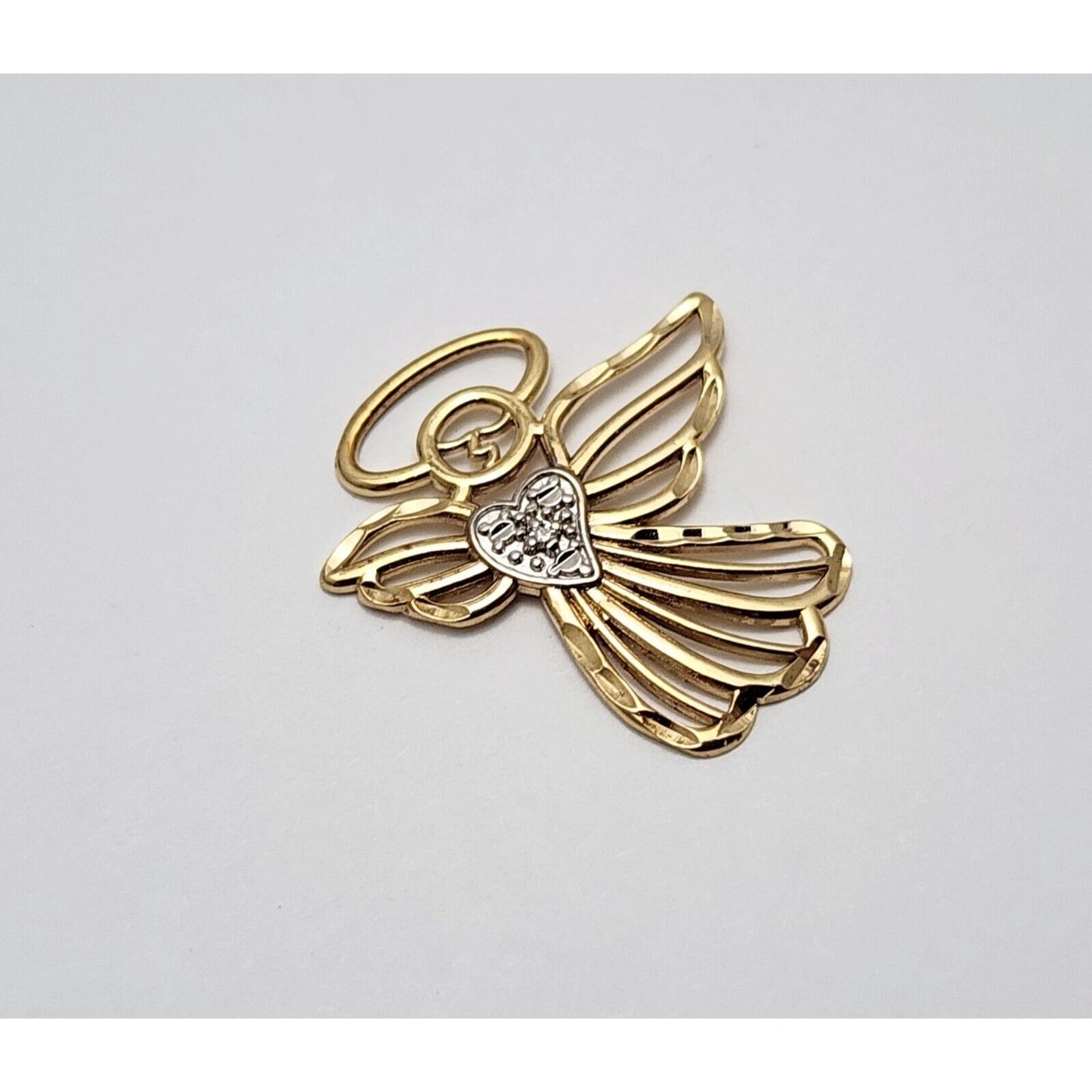 10K Two Tone Gold Diamond Angel Charm Pendant