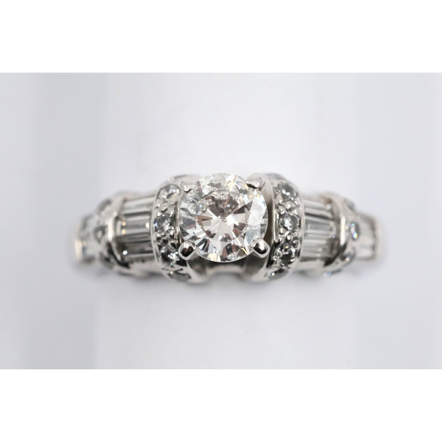 14K White Gold Ladies Round Diamond Engagement Ring