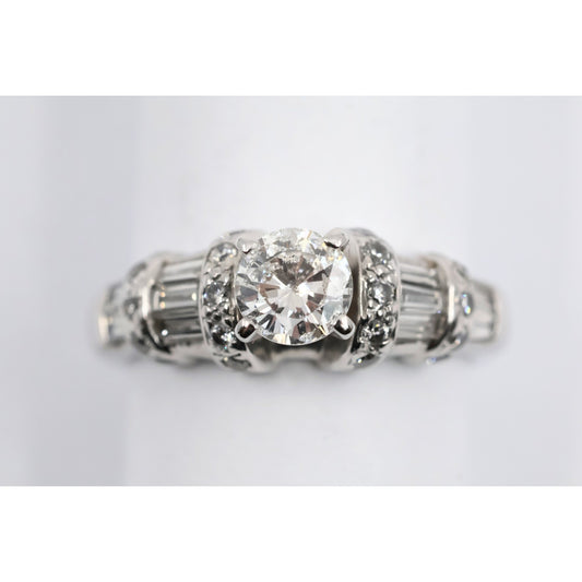 14K White Gold Ladies Round Diamond Engagement Ring