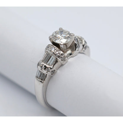 14K White Gold Ladies Round Diamond Engagement Ring