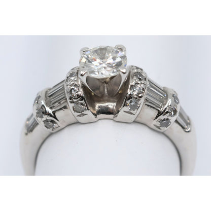14K White Gold Ladies Round Diamond Engagement Ring