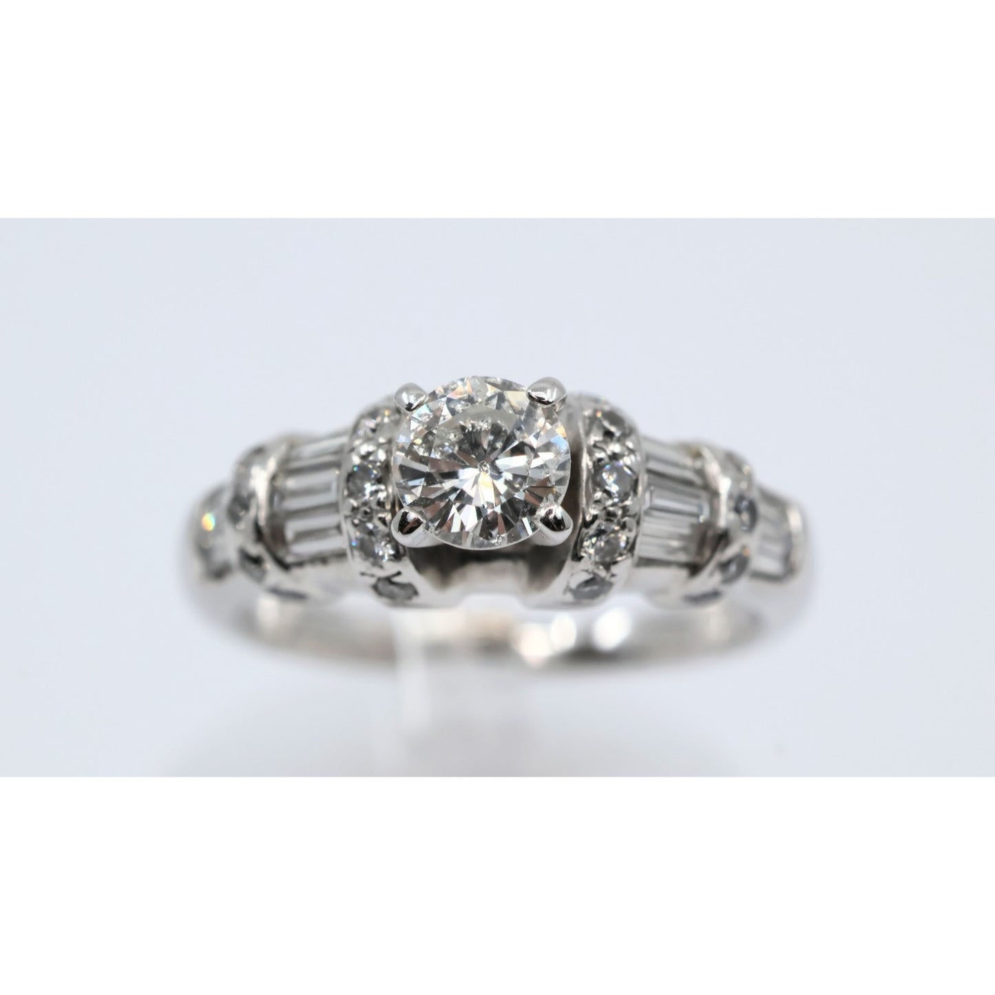 14K White Gold Ladies Round Diamond Engagement Ring