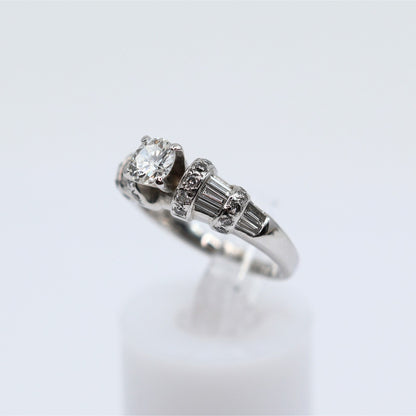 14K White Gold Ladies Round Diamond Engagement Ring