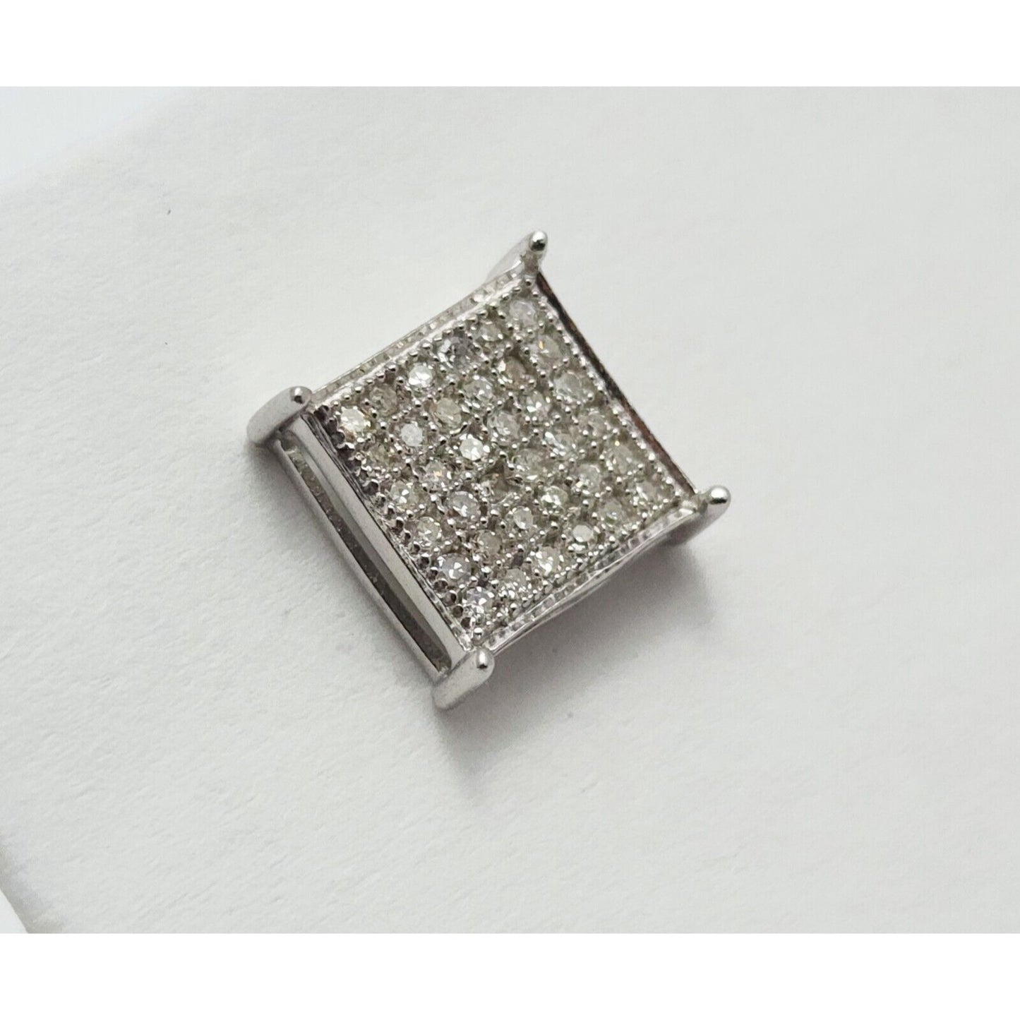 Single 10K White Gold Square Shaped Diamond Stud Earring