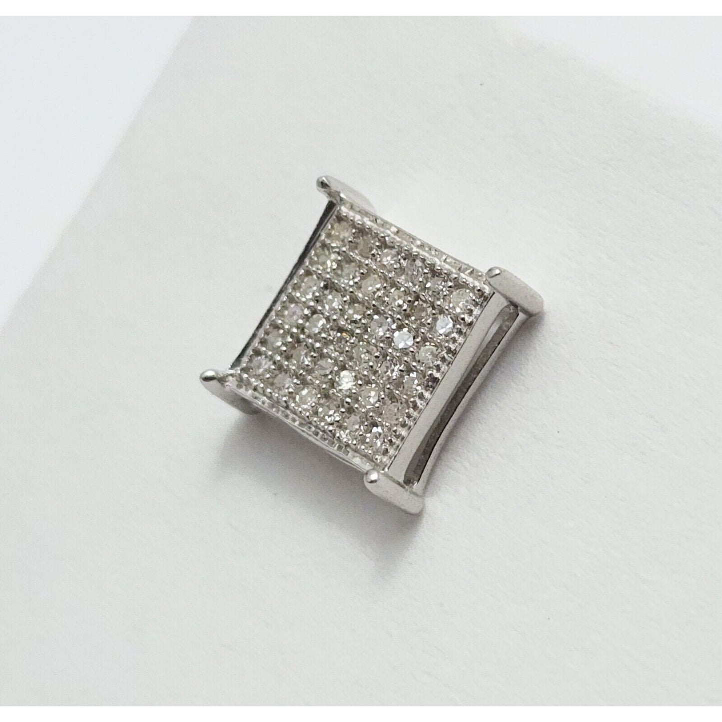 Single 10K White Gold Square Shaped Diamond Stud Earring