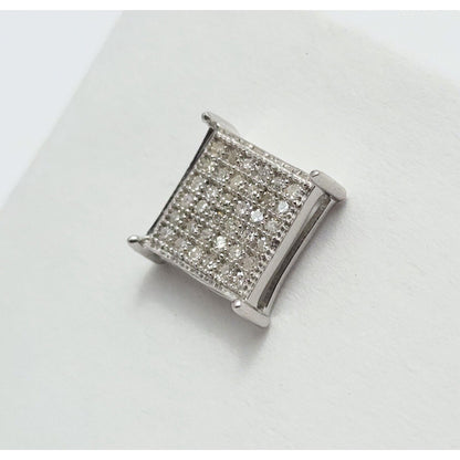 Single 10K White Gold Square Shaped Diamond Stud Earring