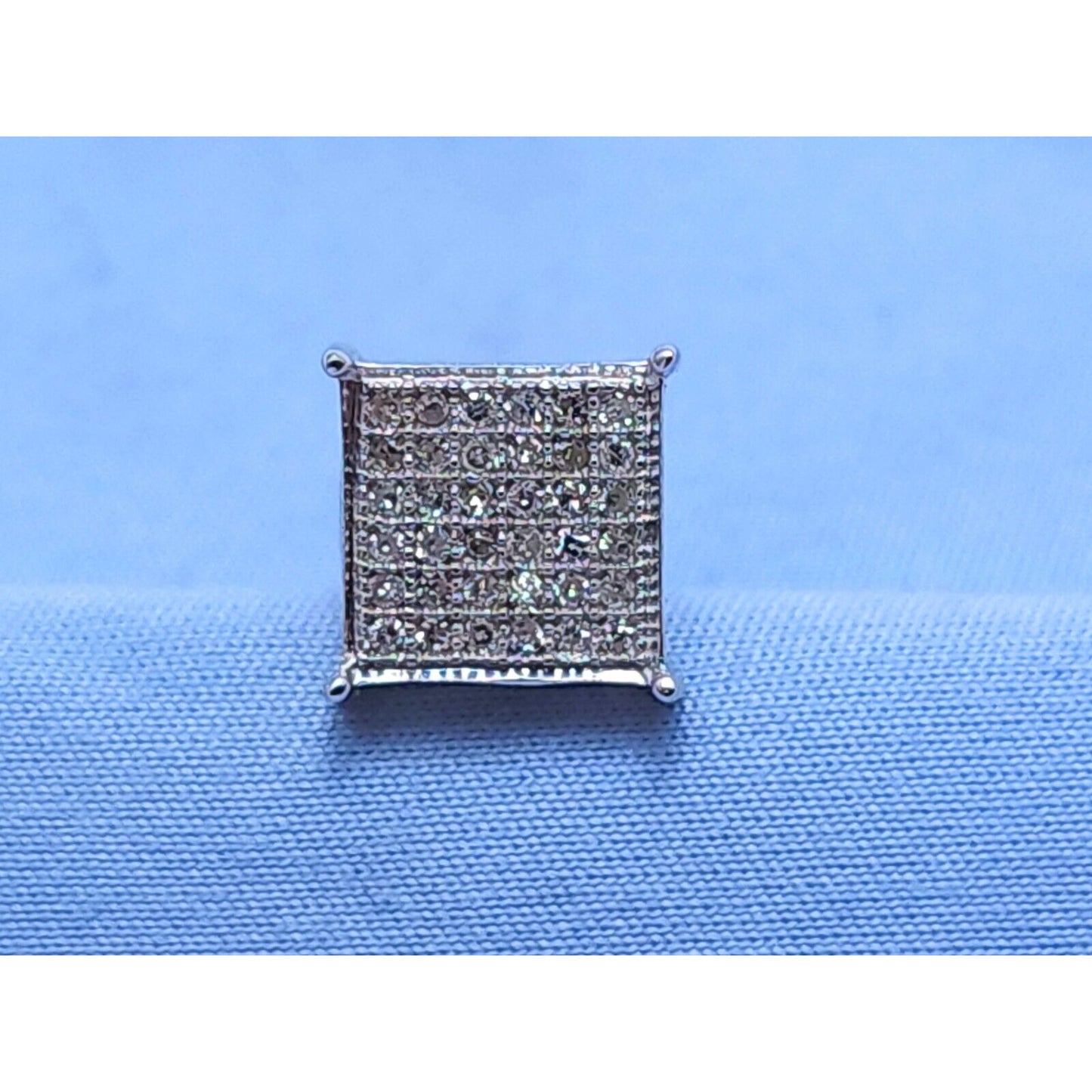 Single 10K White Gold Square Shaped Diamond Stud Earring