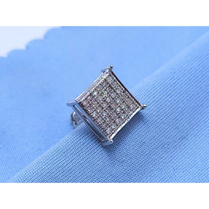 Single 10K White Gold Square Shaped Diamond Stud Earring