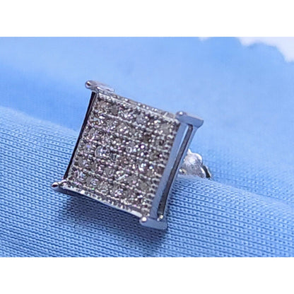 Single 10K White Gold Square Shaped Diamond Stud Earring