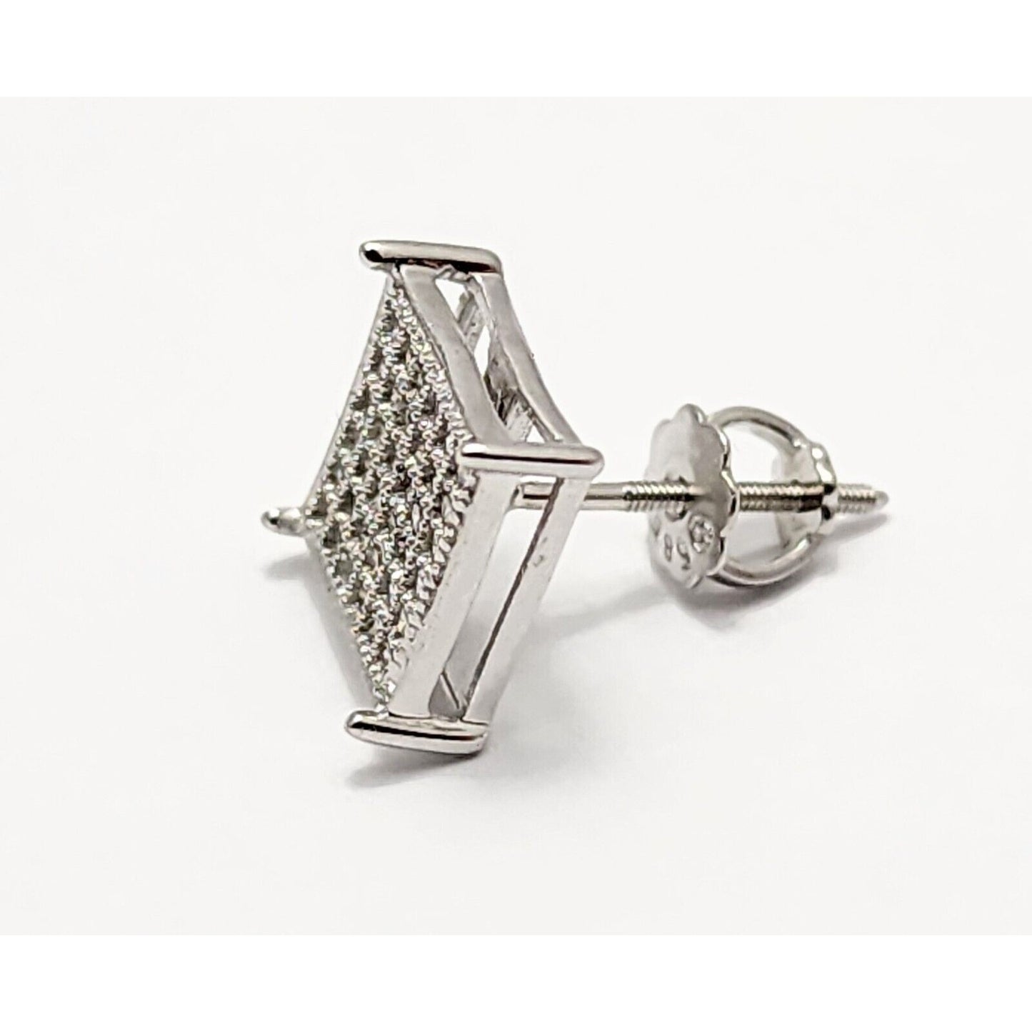 Single 10K White Gold Square Shaped Diamond Stud Earring