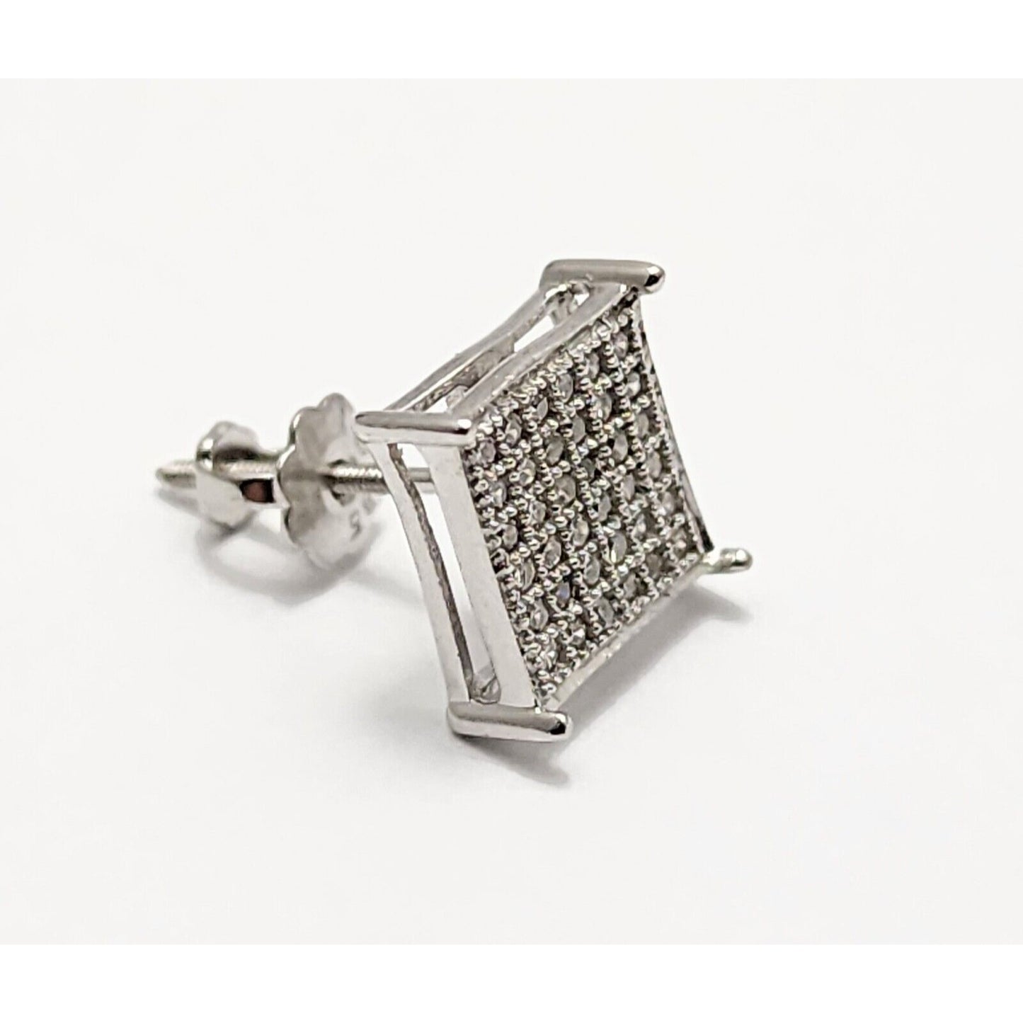 Single 10K White Gold Square Shaped Diamond Stud Earring