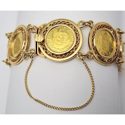 18K Yellow Gold Caciques De Venezuela 21K Gold Coin Link Bracelet